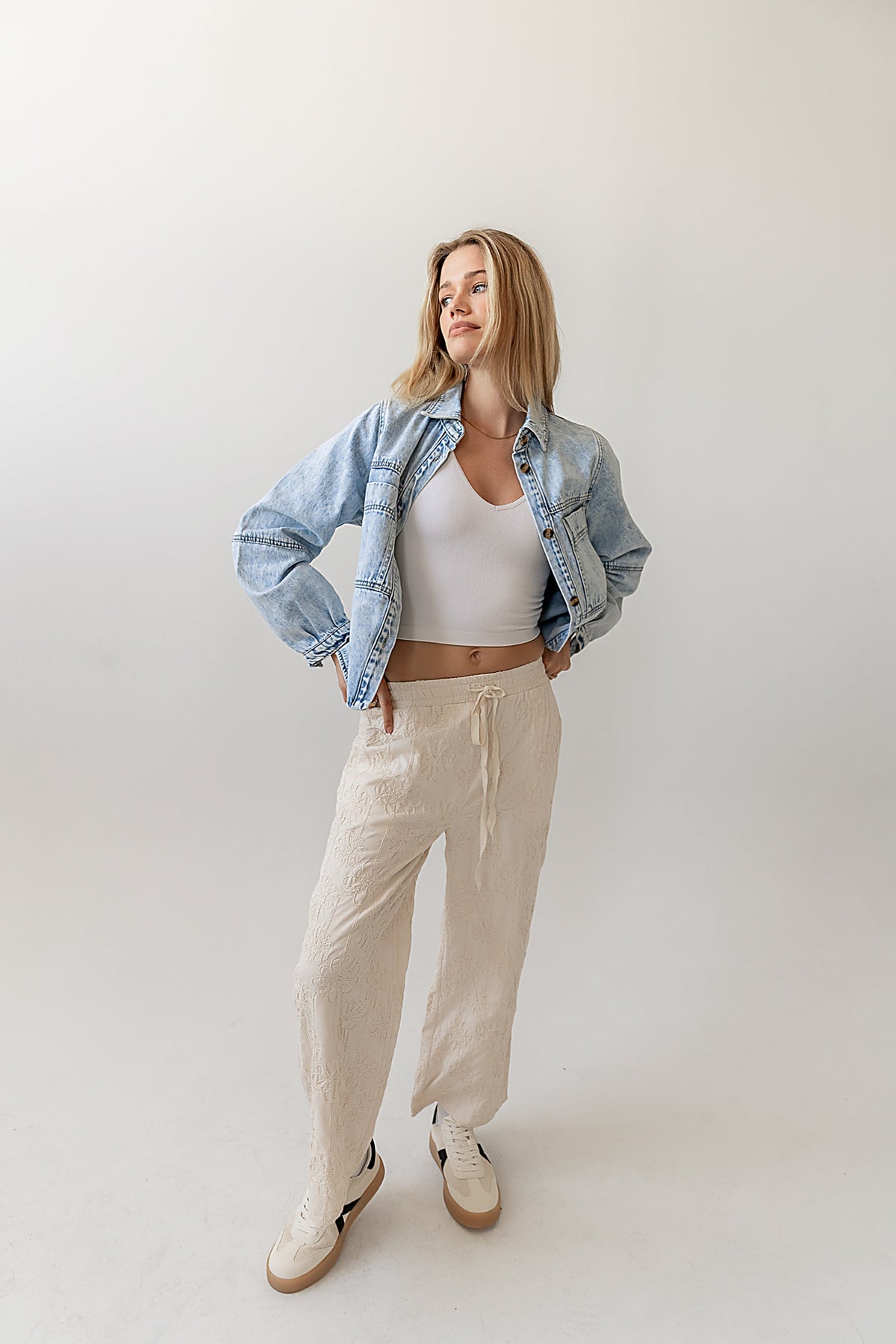 Alanna Embroidered Pants in Cream - FINAL SALE