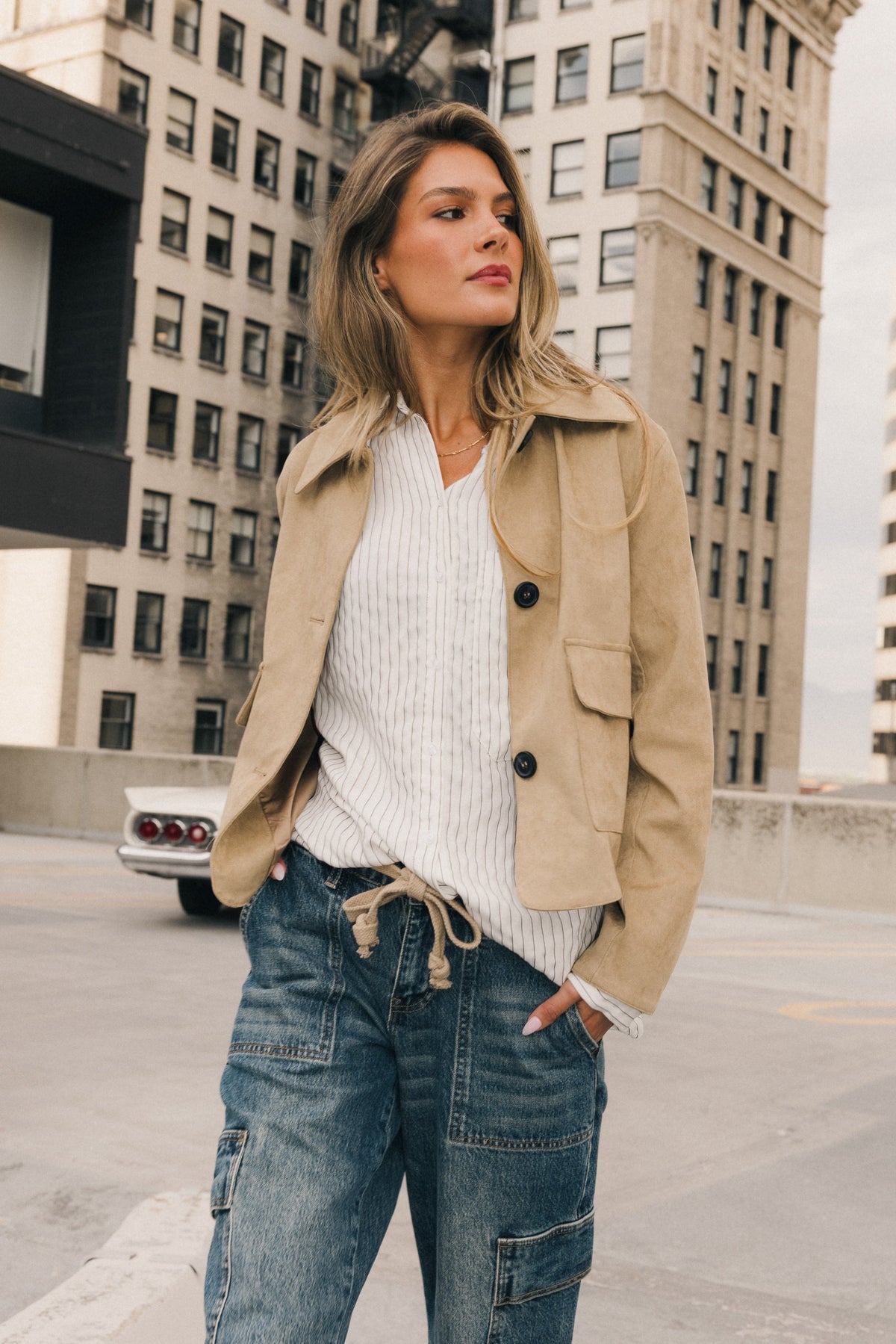 Aden Suede Jacket in Khaki - FINAL SALE