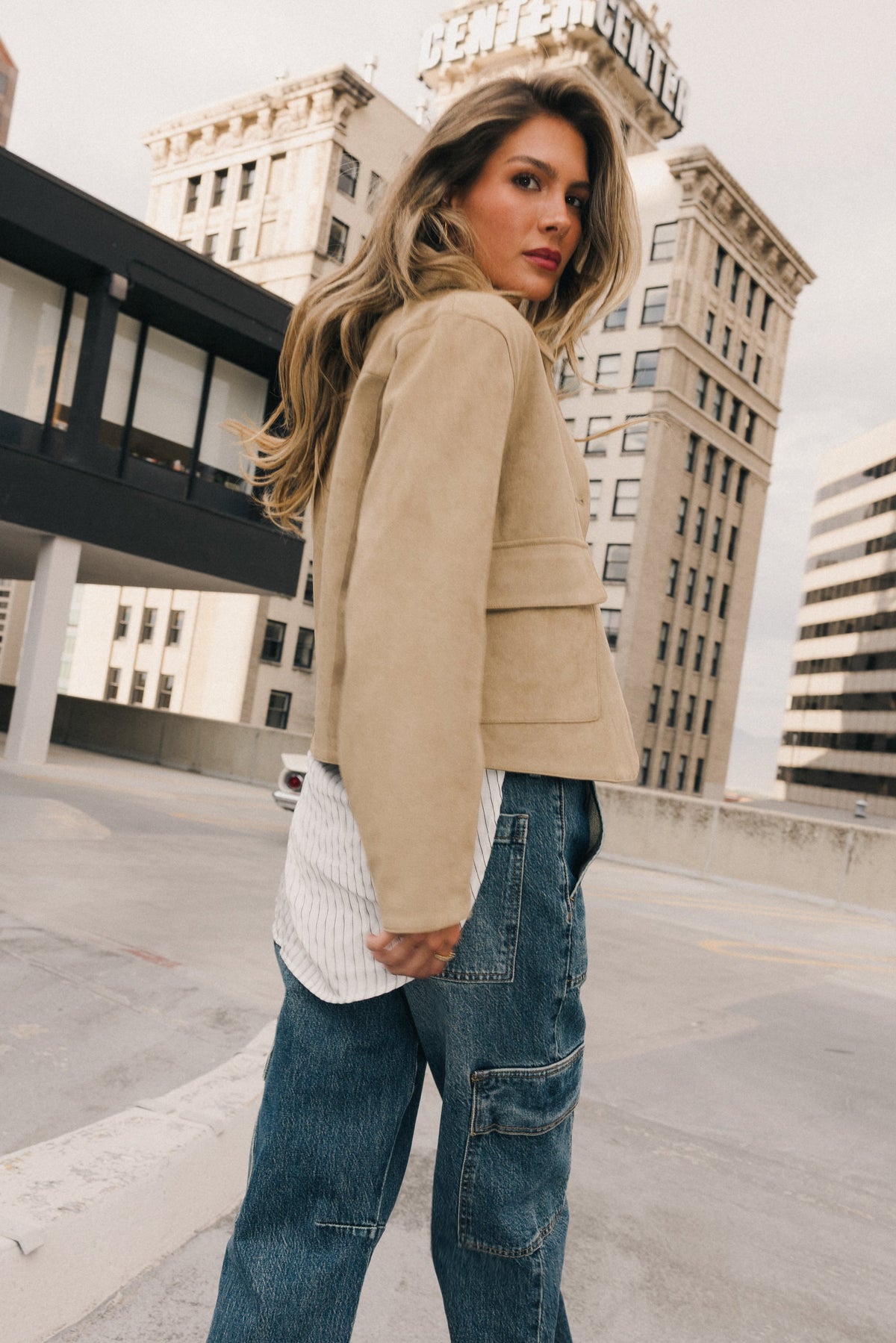 Aden Suede Jacket in Khaki - FINAL SALE