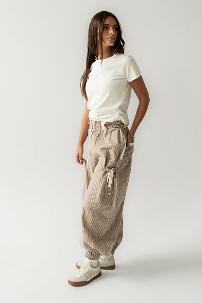 Emory Striped Baggy Pants in Mocha - FINAL SALE