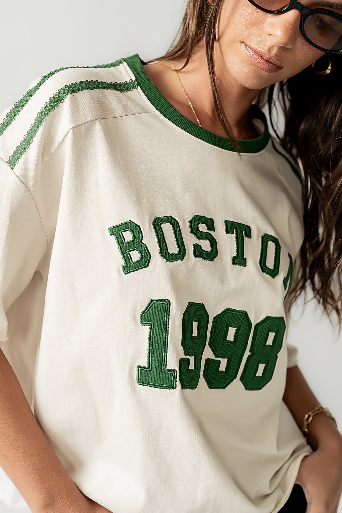 Boston Oversized Graphic Tee in Green - FINAL SALE