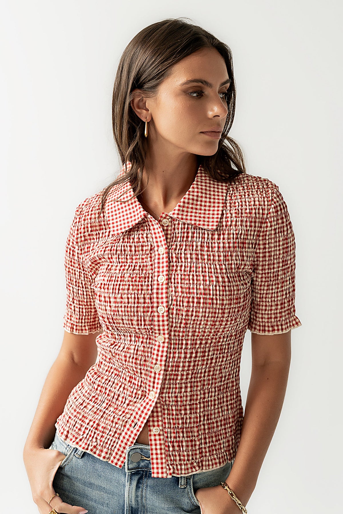 Connie Gingham Blouse in Red - FINAL SALE