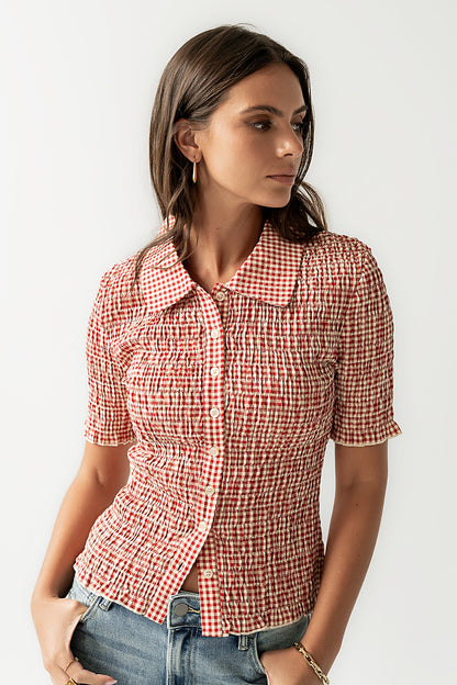 Connie Gingham Blouse in Red - FINAL SALE