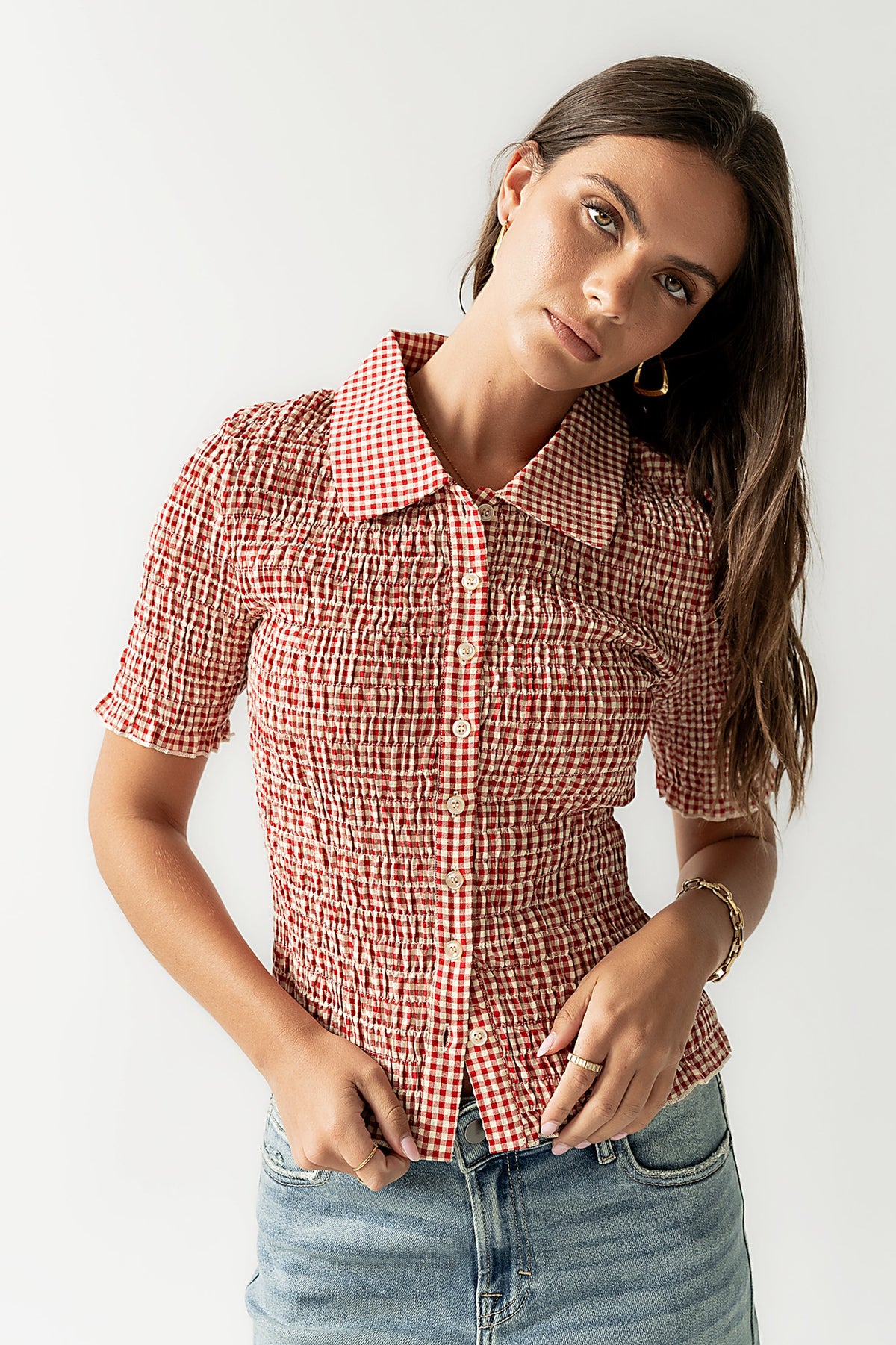 Connie Gingham Blouse in Red - FINAL SALE