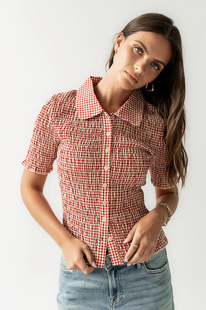 Connie Gingham Blouse in Red - FINAL SALE