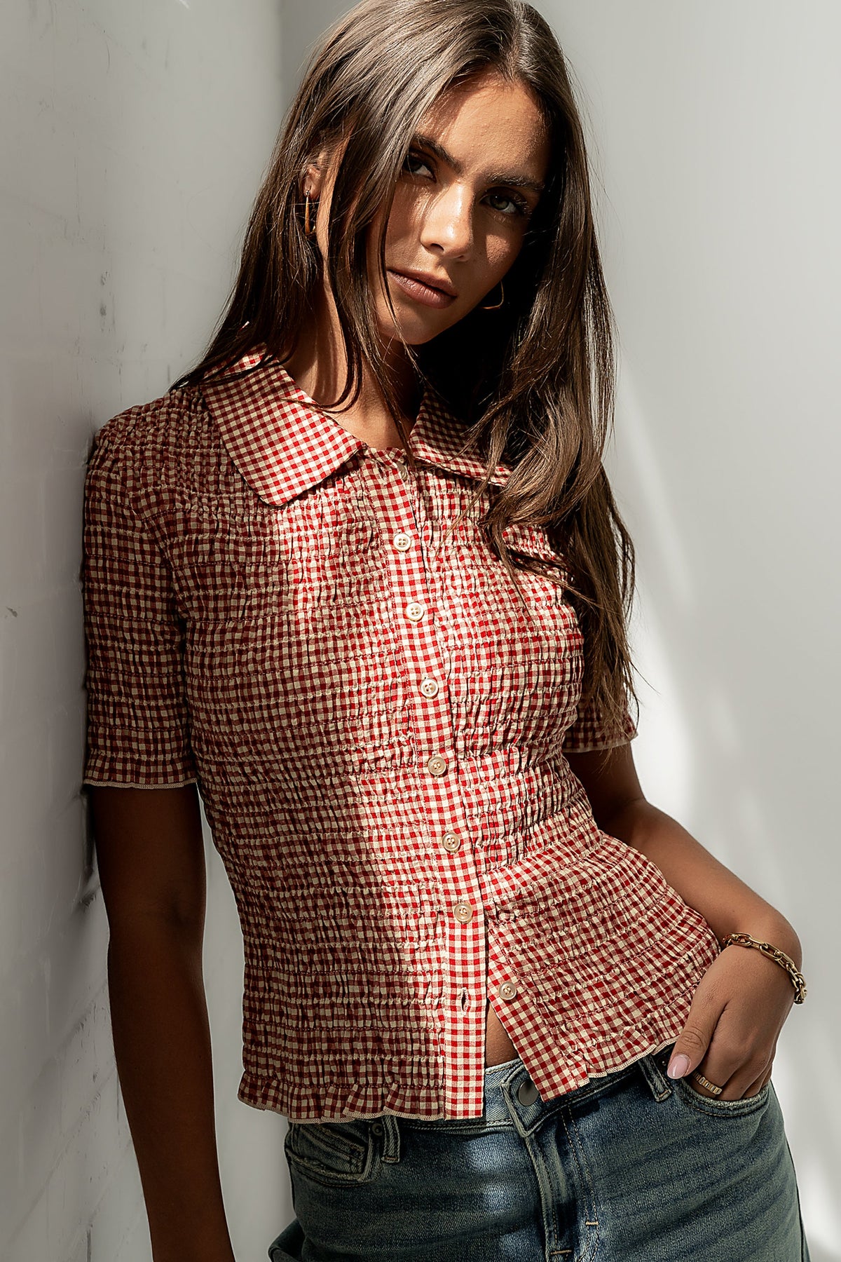 Connie Gingham Blouse in Red - FINAL SALE