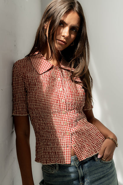 Connie Gingham Blouse in Red - FINAL SALE
