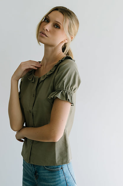 Connie Ruffle Blouse in Olive - FINAL SALE