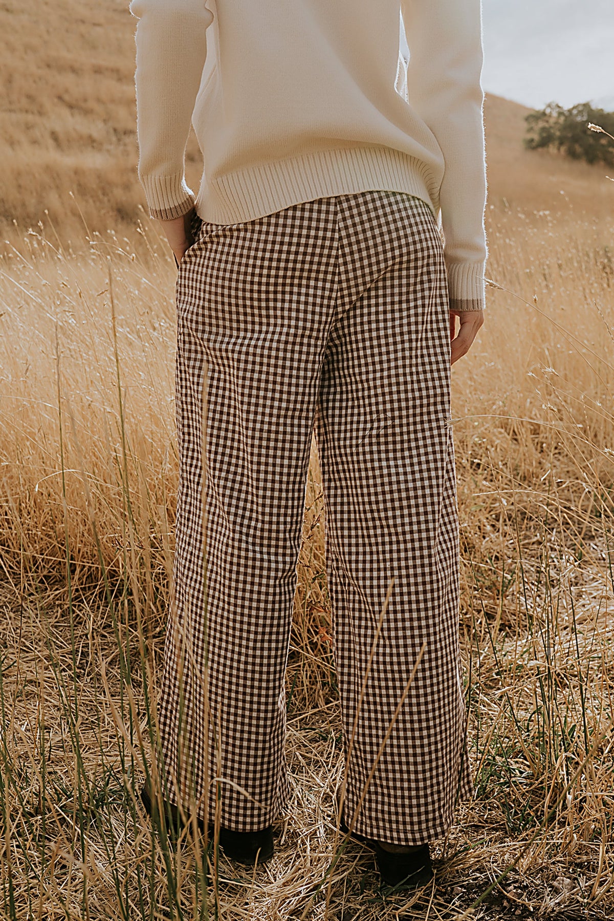 Ada Gingham Wide Leg Pants in Brown - FINAL SALE