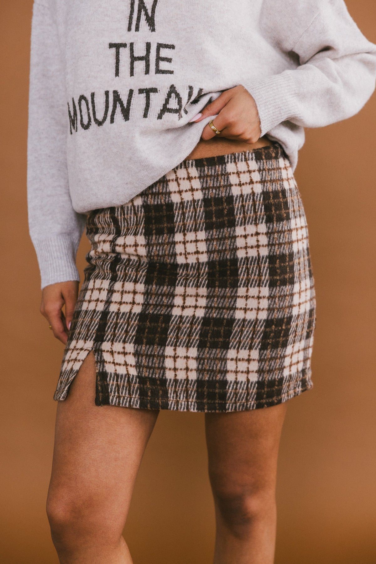 Callie Plaid Mini Skirt in Brown