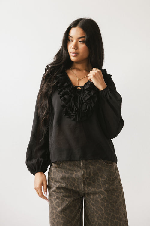 Calispell Sheer Collared Blouse in Black - FINAL SALE
