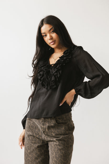 Calispell Sheer Collared Blouse in Black - FINAL SALE