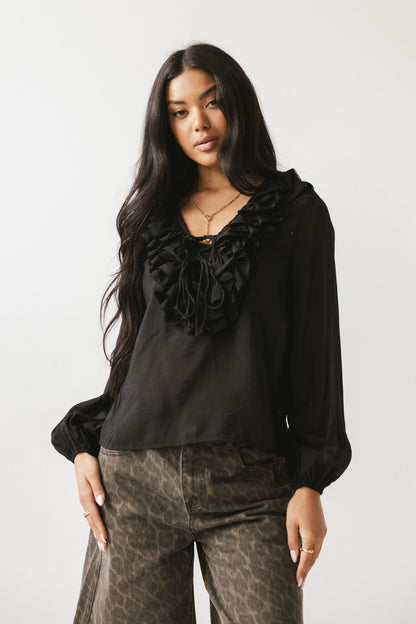 Calispell Sheer Collared Blouse in Black - FINAL SALE