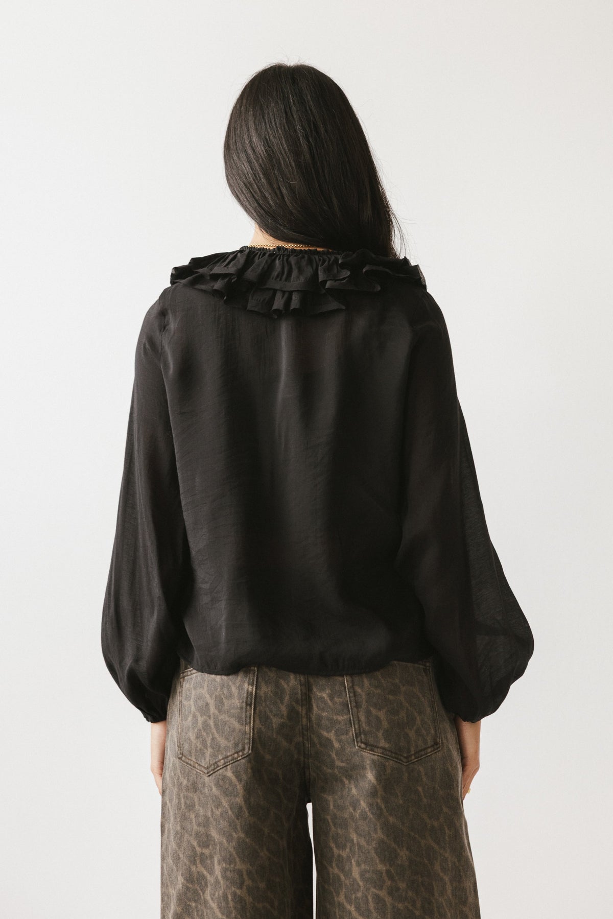 Calispell Sheer Collared Blouse in Black - FINAL SALE