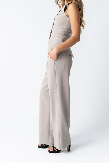 Carrie Pleated Trousers in Long Taupe