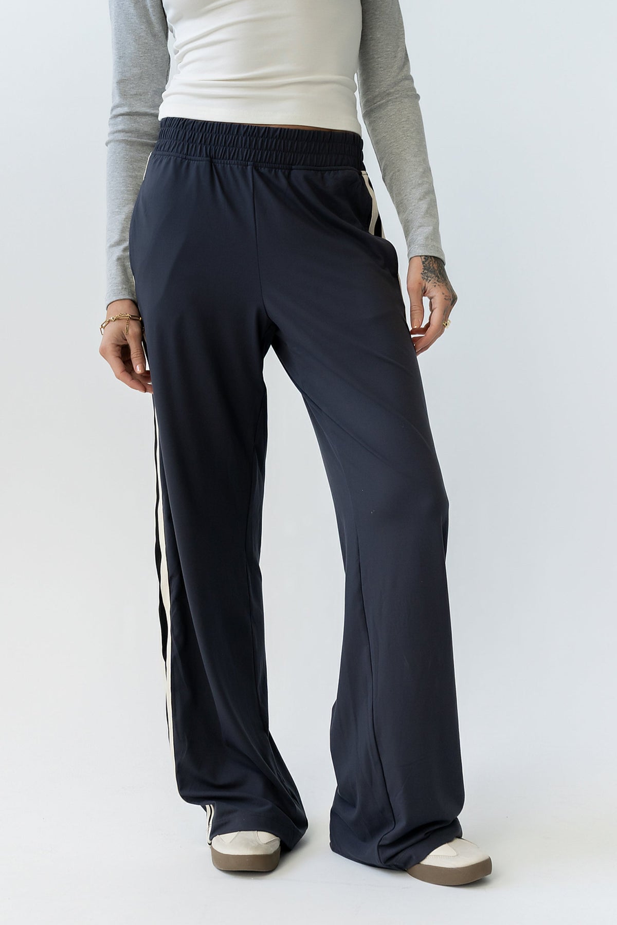 Avery Striped Pants in Charcoal