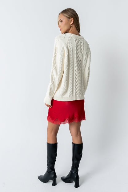 Harper Lace Trim Mini Skirt in Red