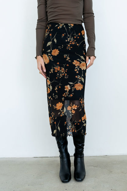 Carly Mesh Midi Skirt in Black