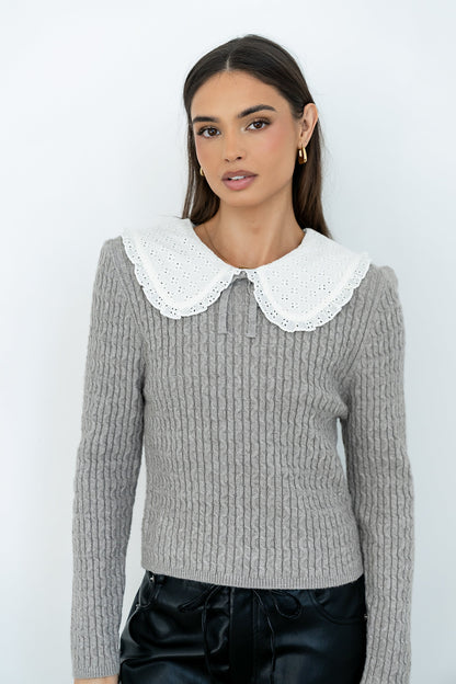 Bobbi Collared Sweater in Grey - FINAL SALE