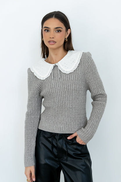 Bobbi Collared Sweater in Grey - FINAL SALE