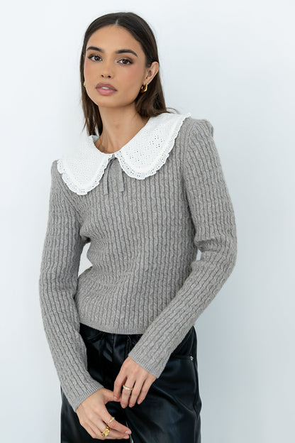 Bobbi Collared Sweater in Grey - FINAL SALE
