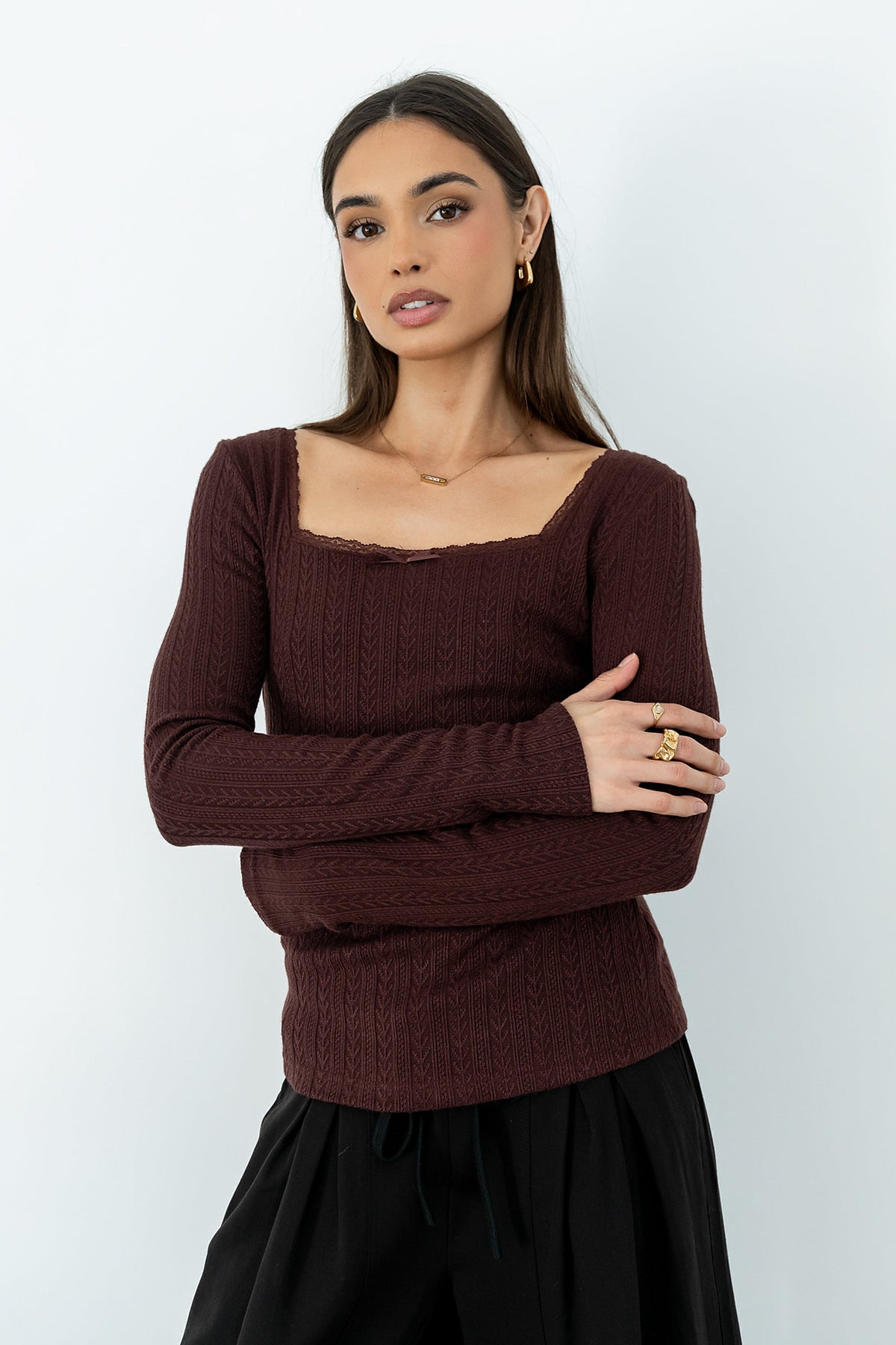 Andrea Knit Top in Burgundy