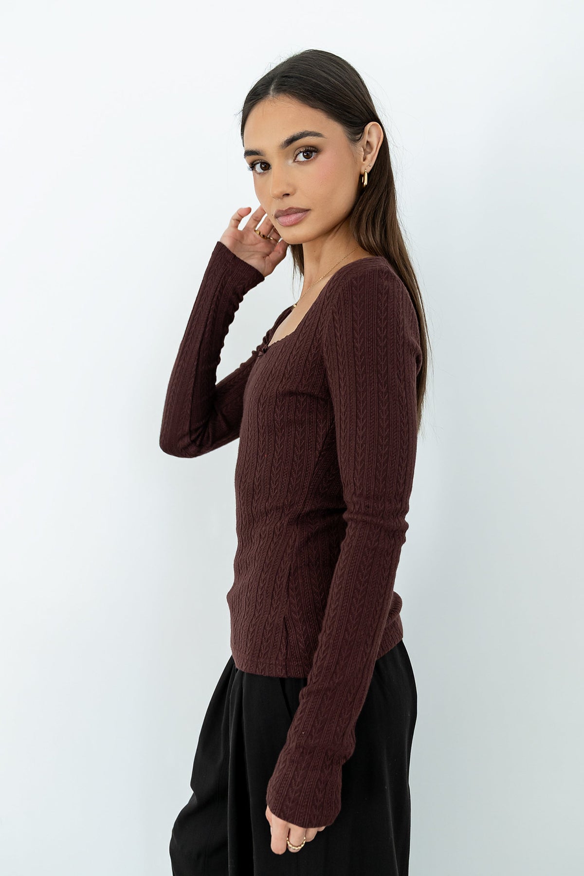 Andrea Knit Top in Burgundy