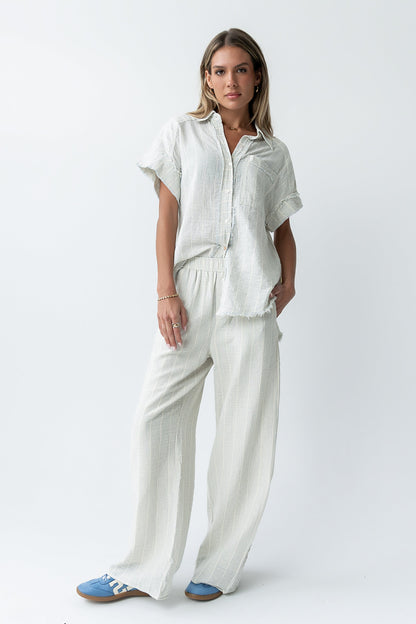 Belen Striped Button Up in Denim Blue - FINAL SALE