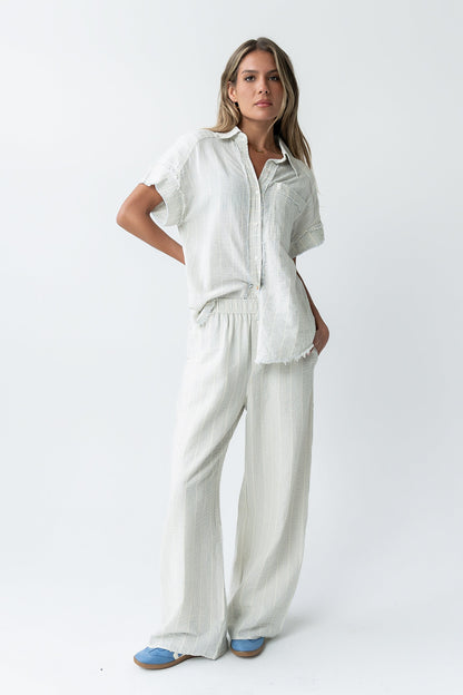 Belen Striped Button Up in Denim Blue - FINAL SALE