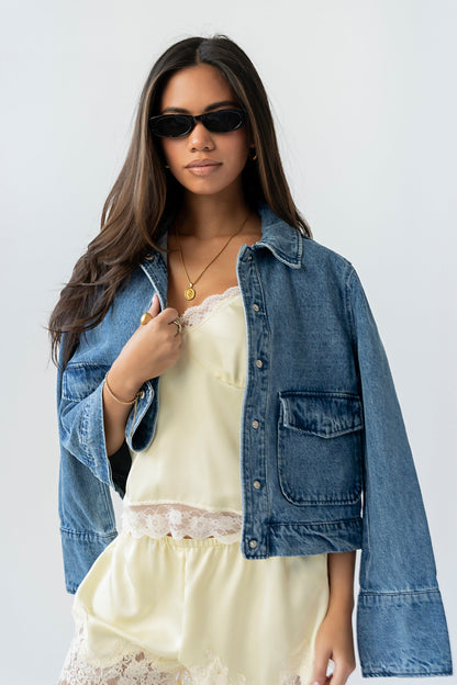 Bricelyn Lace Trim Satin Top in Yellow