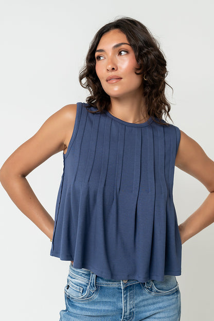 Alice Pintuck Top in Navy