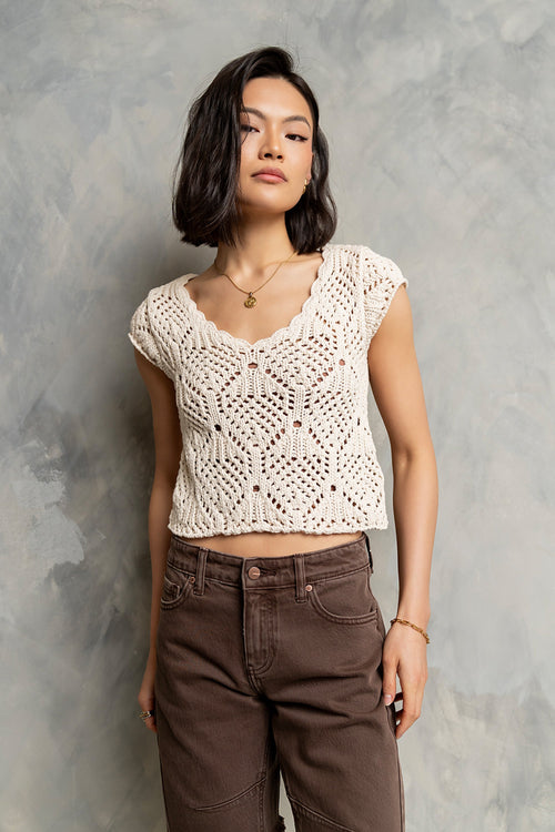 Afton Open Knit Top in Natural