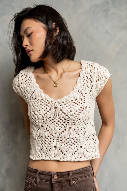 Afton Open Knit Top in Natural