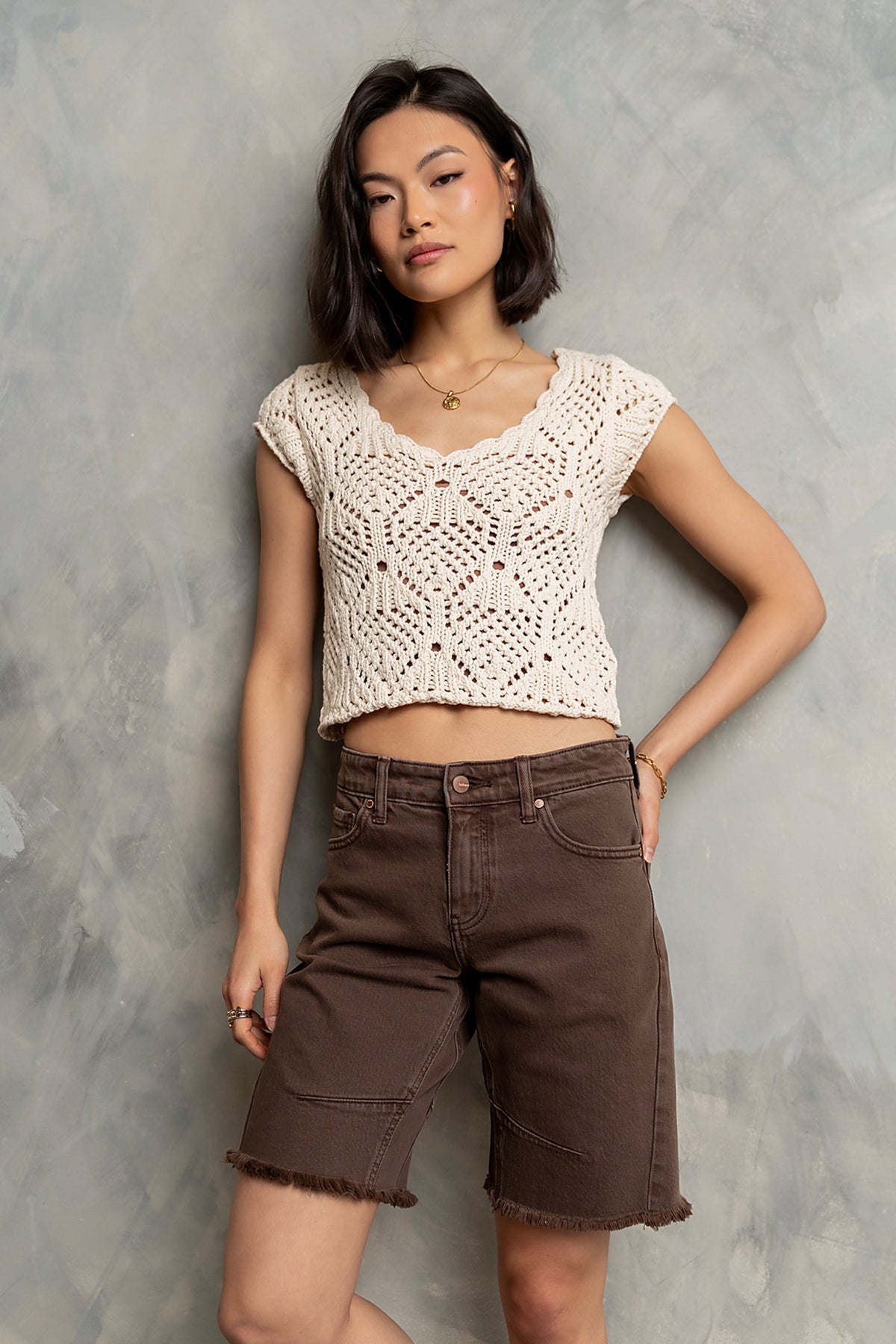 Afton Open Knit Top in Natural