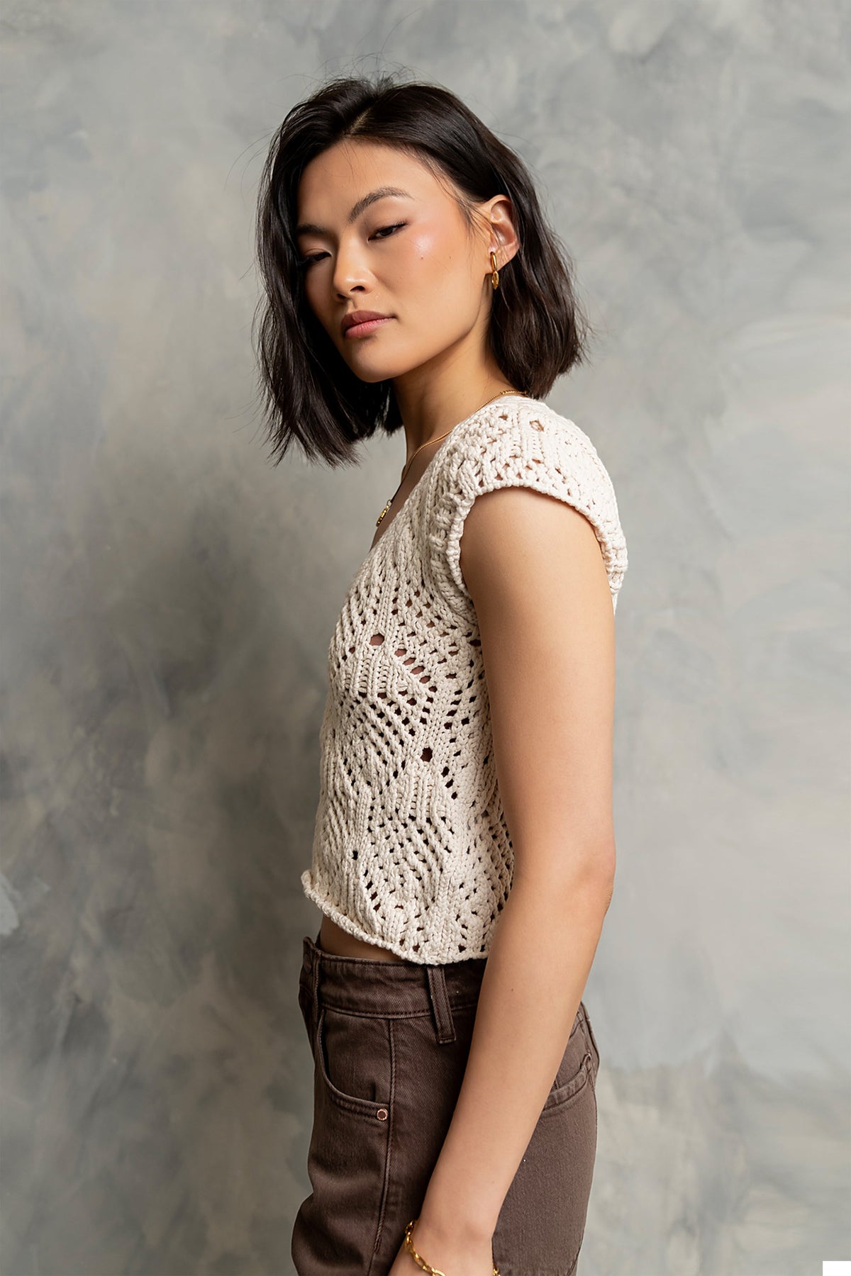 Afton Open Knit Top in Natural