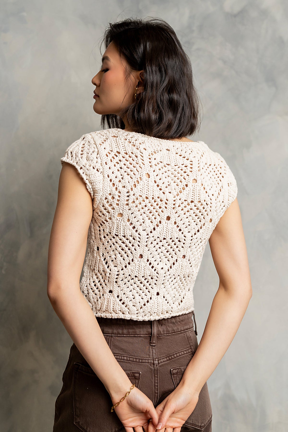 Afton Open Knit Top in Natural