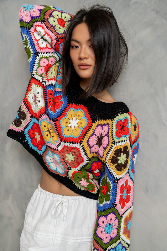 Anisa Crochet Sweater in Black