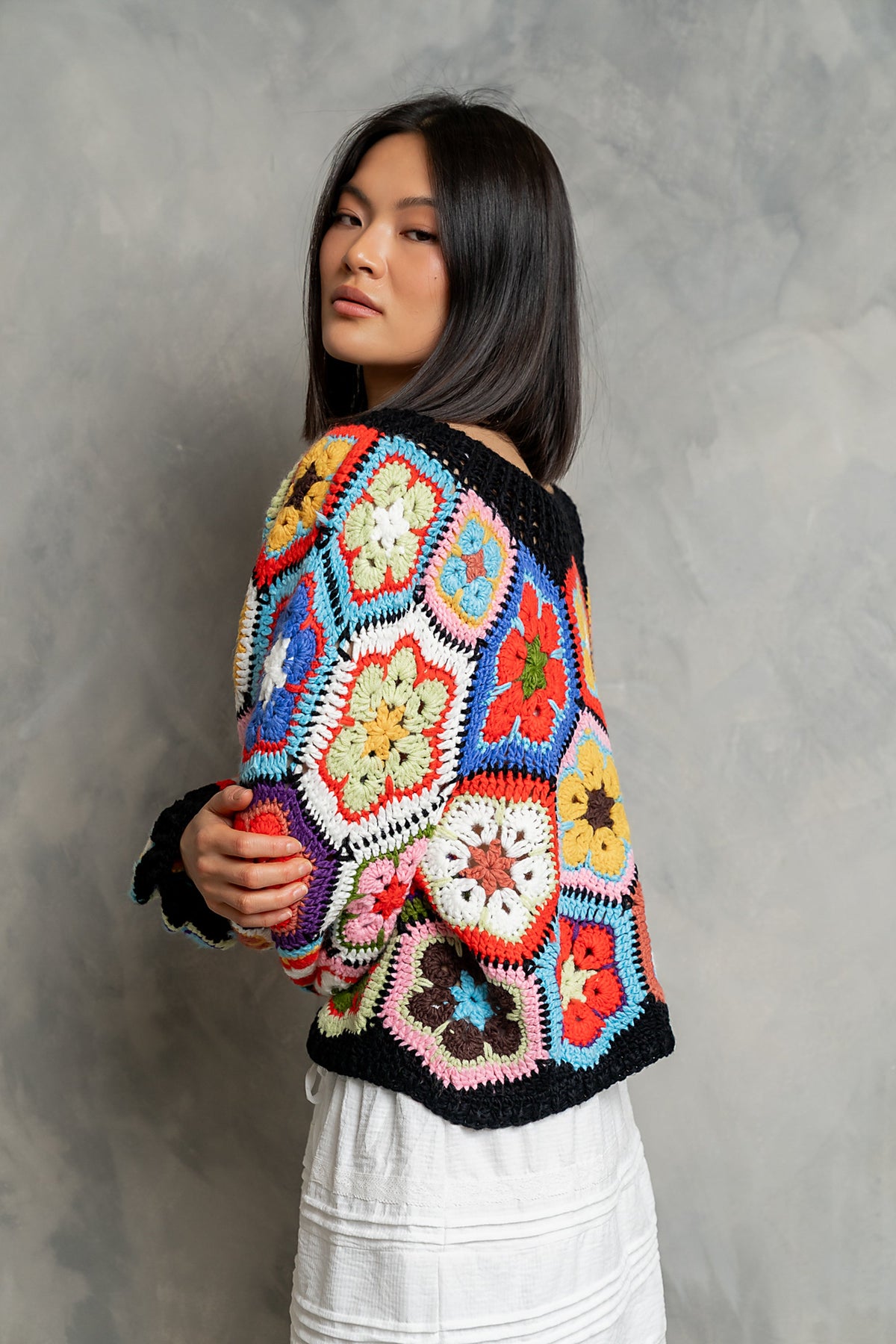 Anisa Crochet Sweater in Black