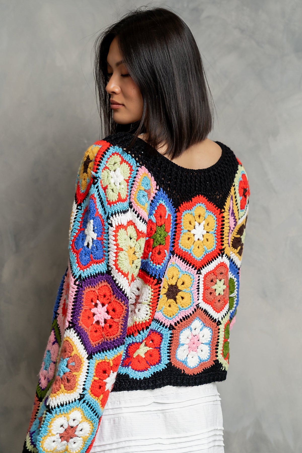 Anisa Crochet Sweater in Black