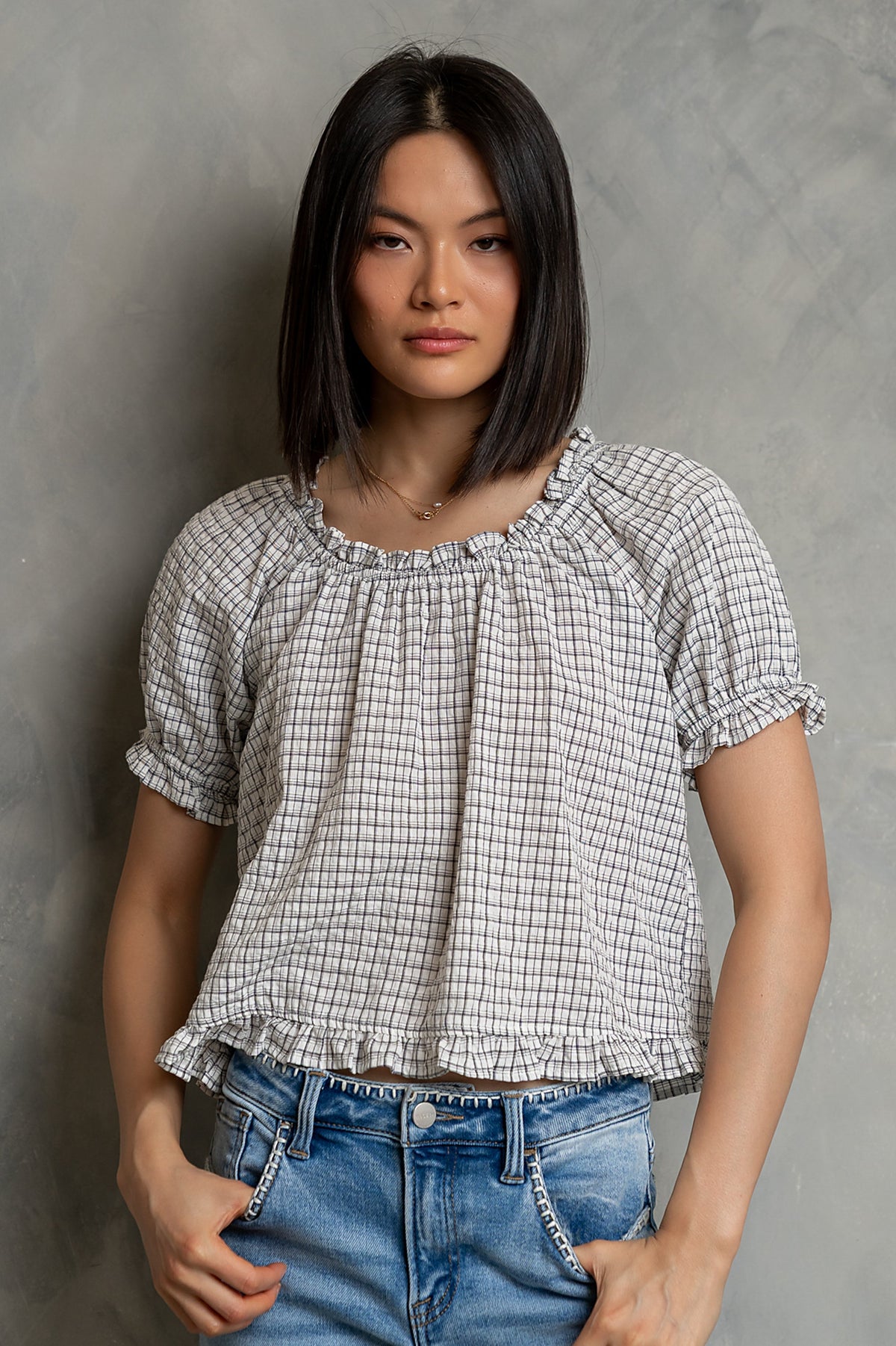 Gabi Plaid Blouse in Ivory