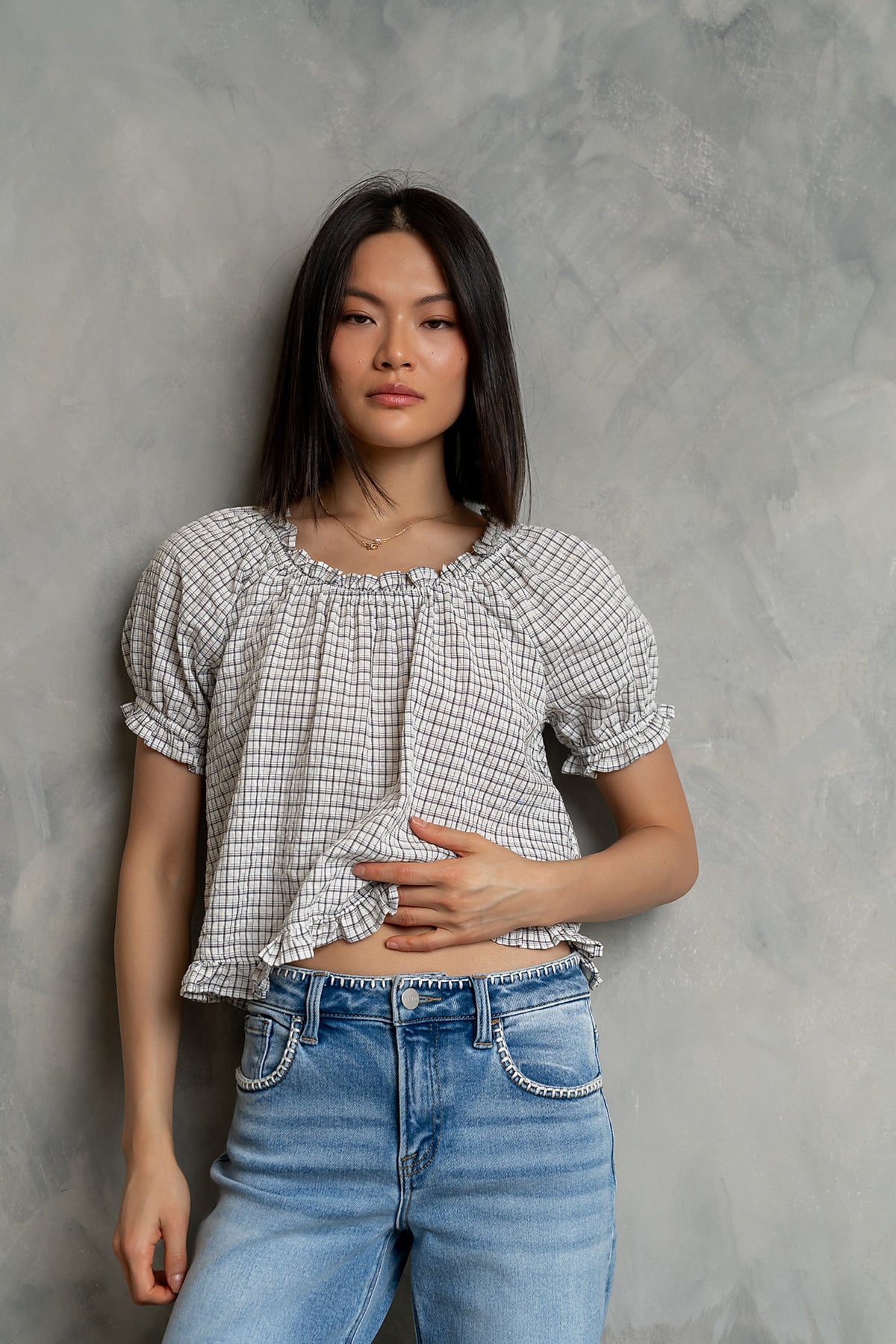 Gabi Plaid Blouse in Ivory