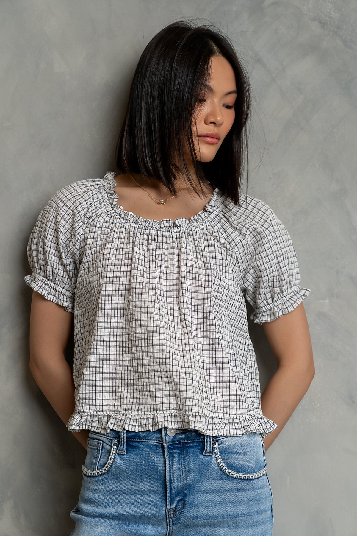 Gabi Plaid Blouse in Ivory