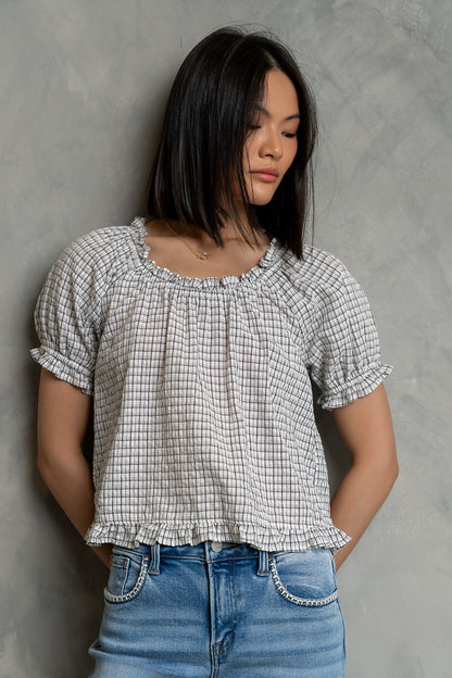 Gabi Plaid Blouse in Ivory