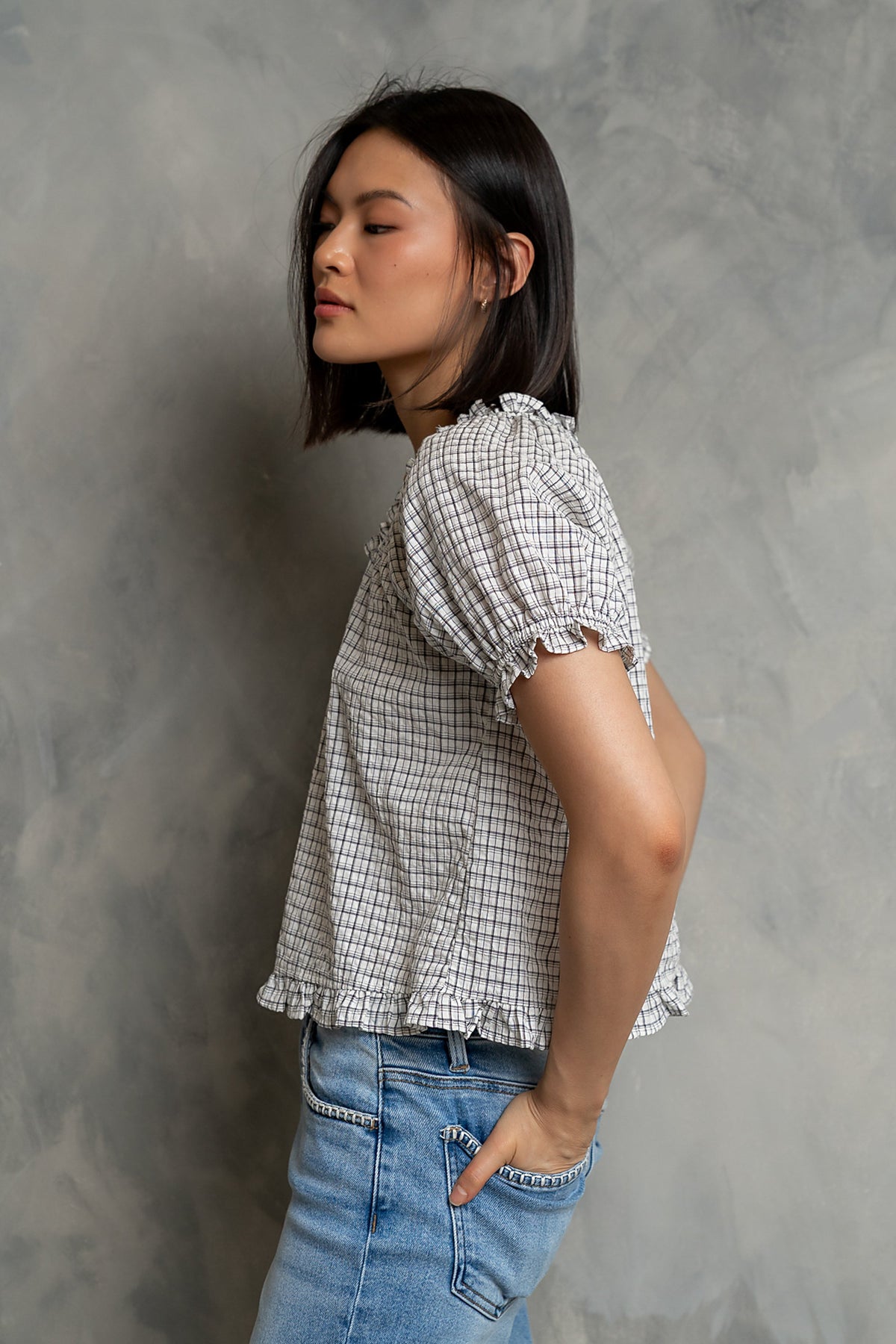 Gabi Plaid Blouse in Ivory