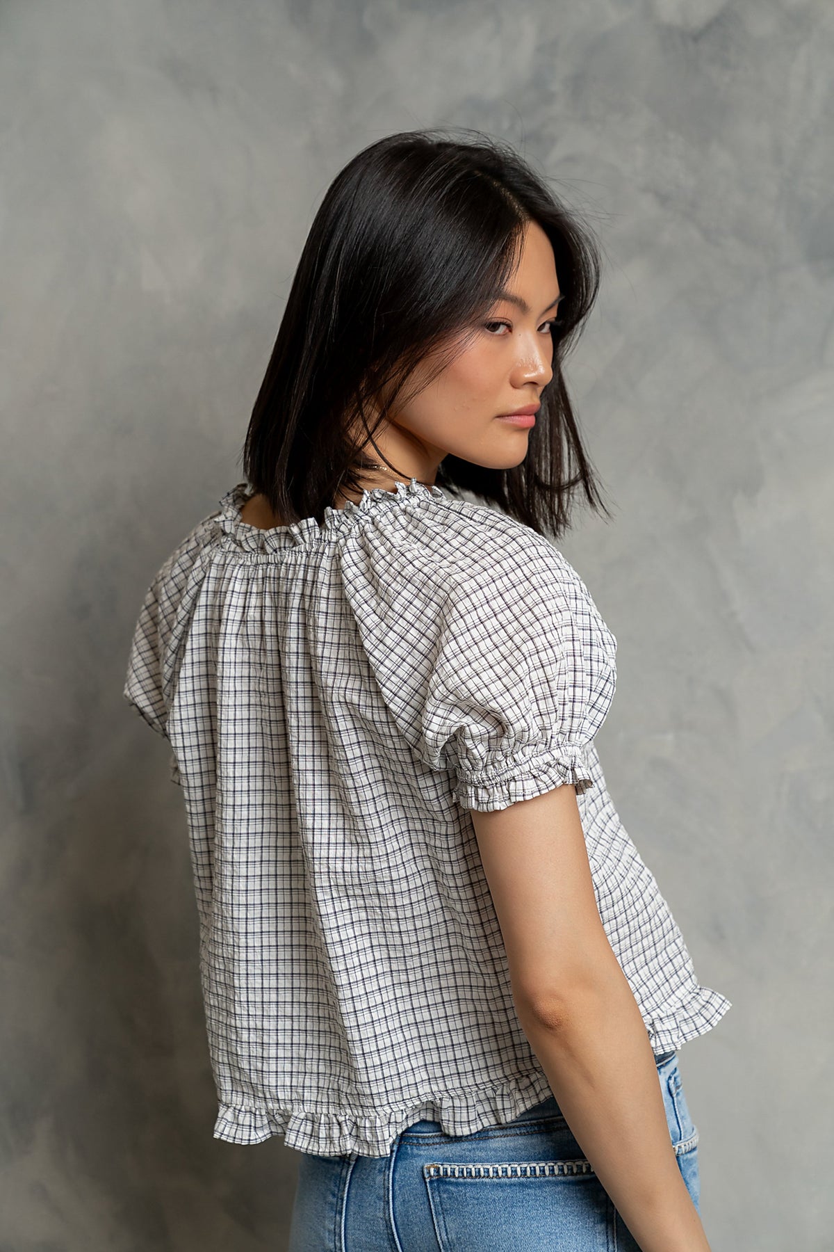 Gabi Plaid Blouse in Ivory