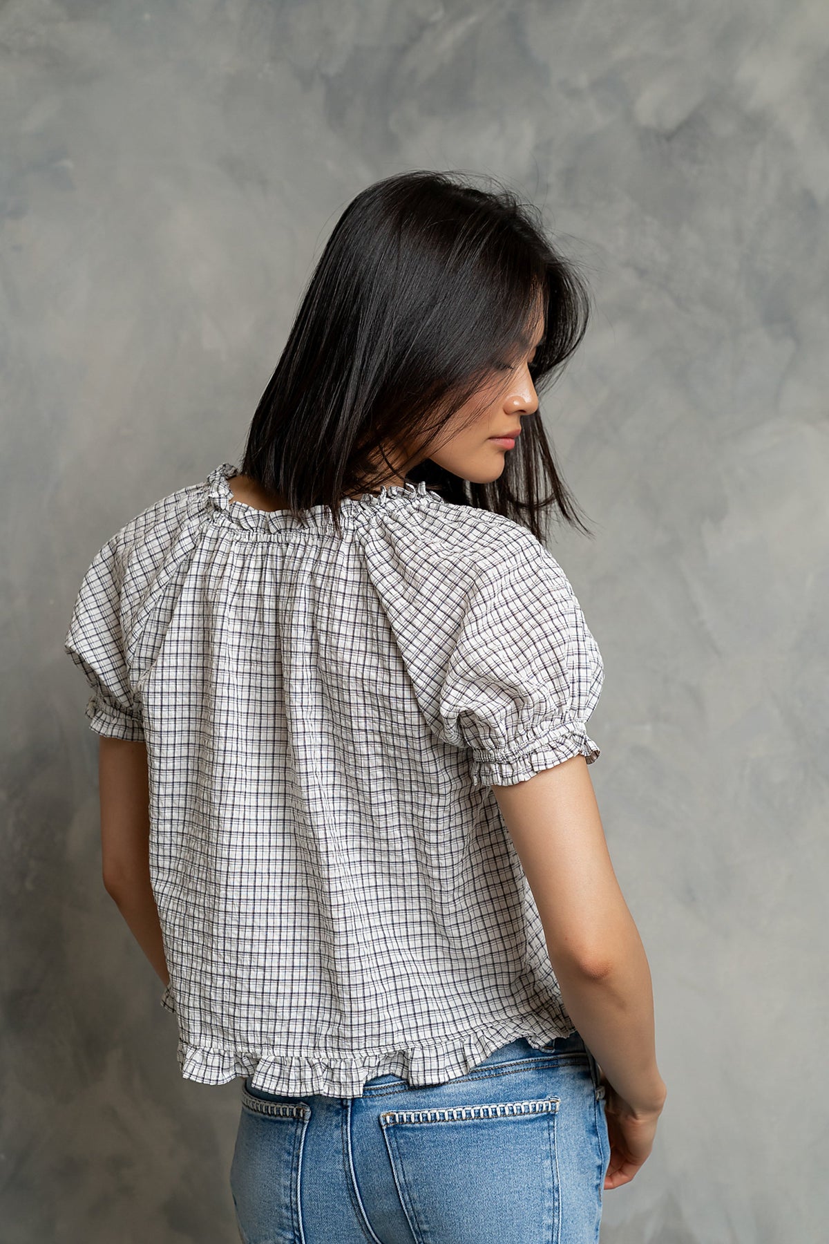 Gabi Plaid Blouse in Ivory