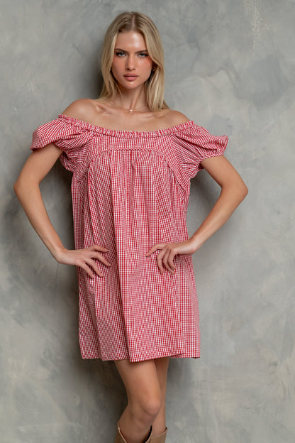 Evelyn Gingham Dress in Red
