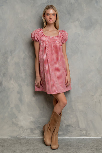 Evelyn Gingham Dress in Red