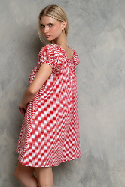 Evelyn Gingham Dress in Red