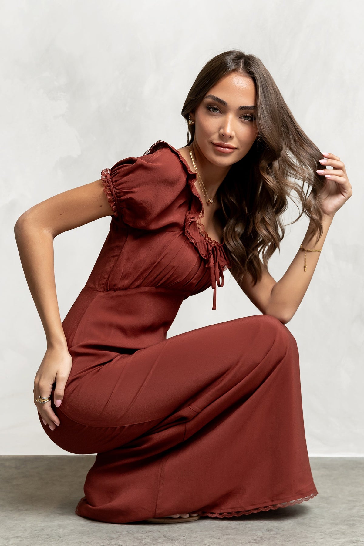 Annelise Maxi Dress in Red-Brown